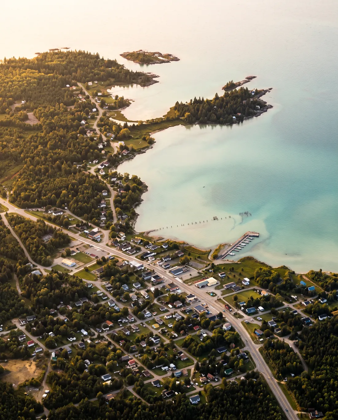 Aerial view of Bruce Mines on the North Channel of Lake Huron