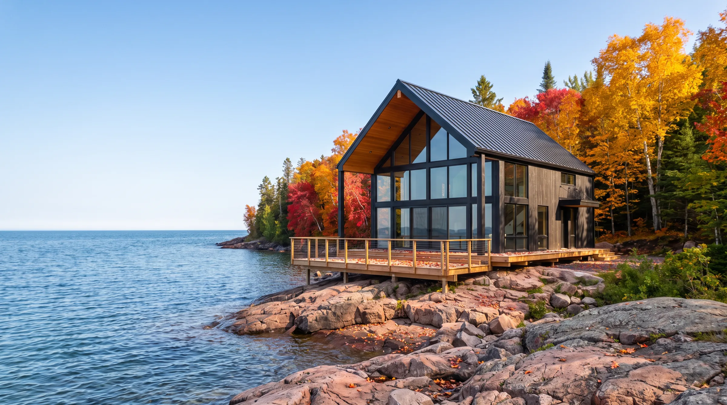 The same lakefront home in autumn colours