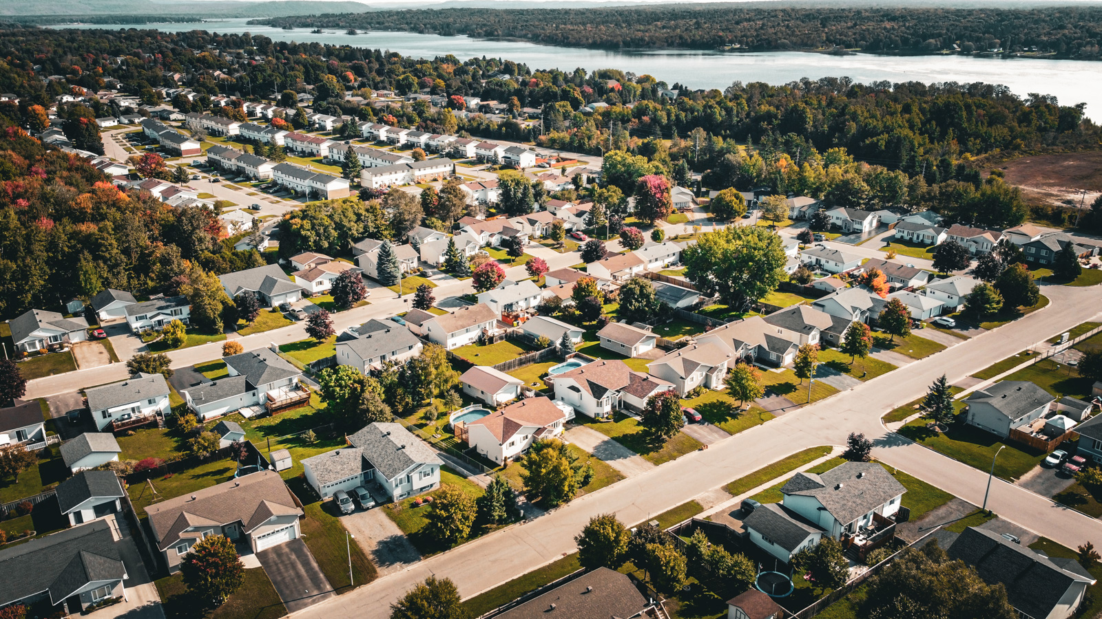 Owned aerial photograph of Sault Ste. Marie waterfront neighbourhoods